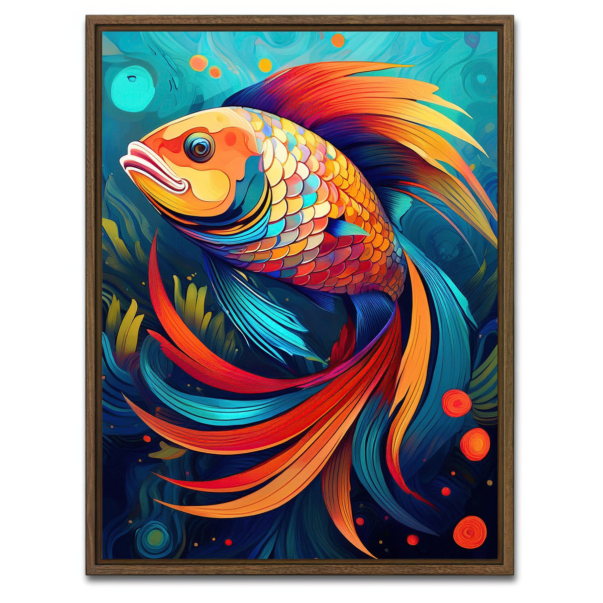 AUTO-MOCKUP WHITE | Fish Modern Art | 1 Piece | Walnut Framed Canvas | group=3x4