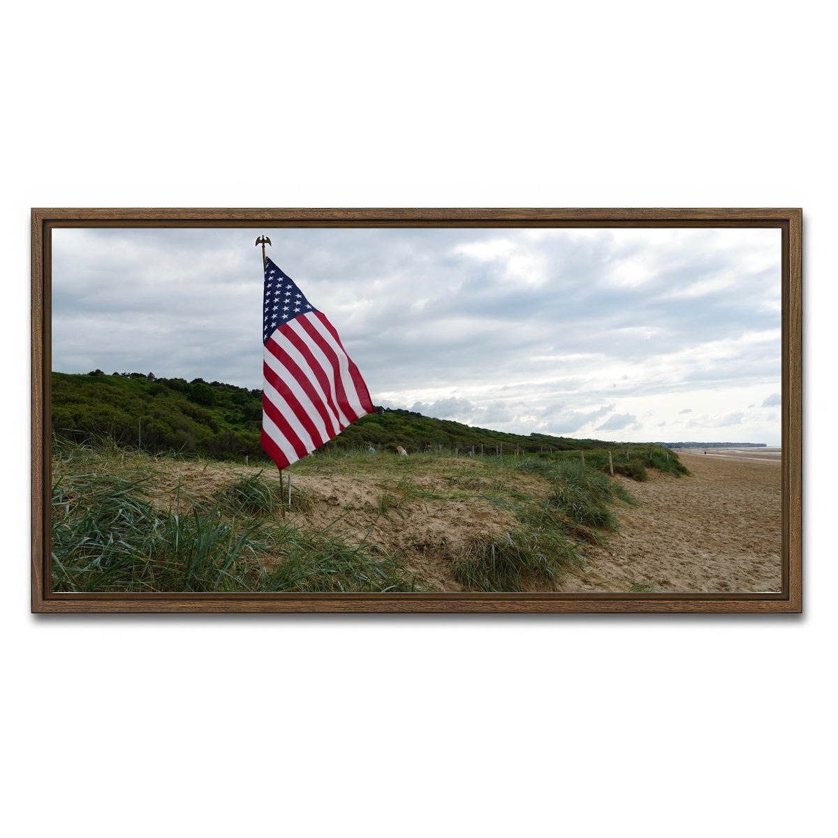 AUTO-MOCKUP WHITE | Flag On Omaha Beach | 1 Piece | Walnut Framed Canvas | group=2x1