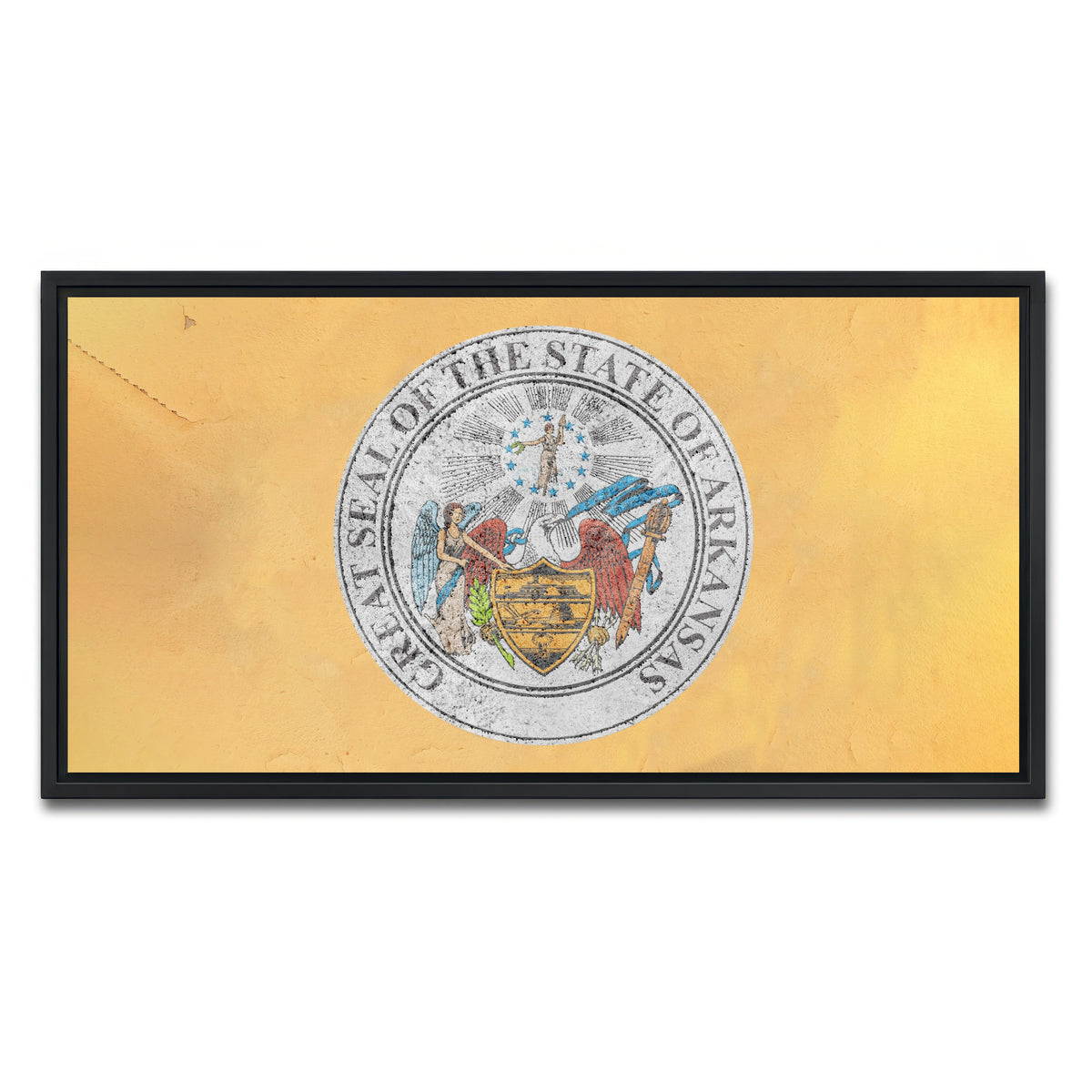 AUTO-MOCKUP WHITE | Flag of US state Arkansas seal | 1 Piece | Black Framed Canvas | group=2x1