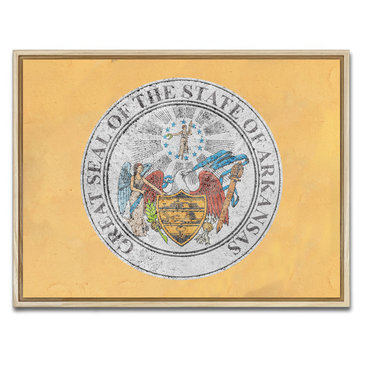 AUTO-MOCKUP WHITE | Flag of US state Arkansas seal | 1 Piece | Natural Framed Canvas | group=4x3