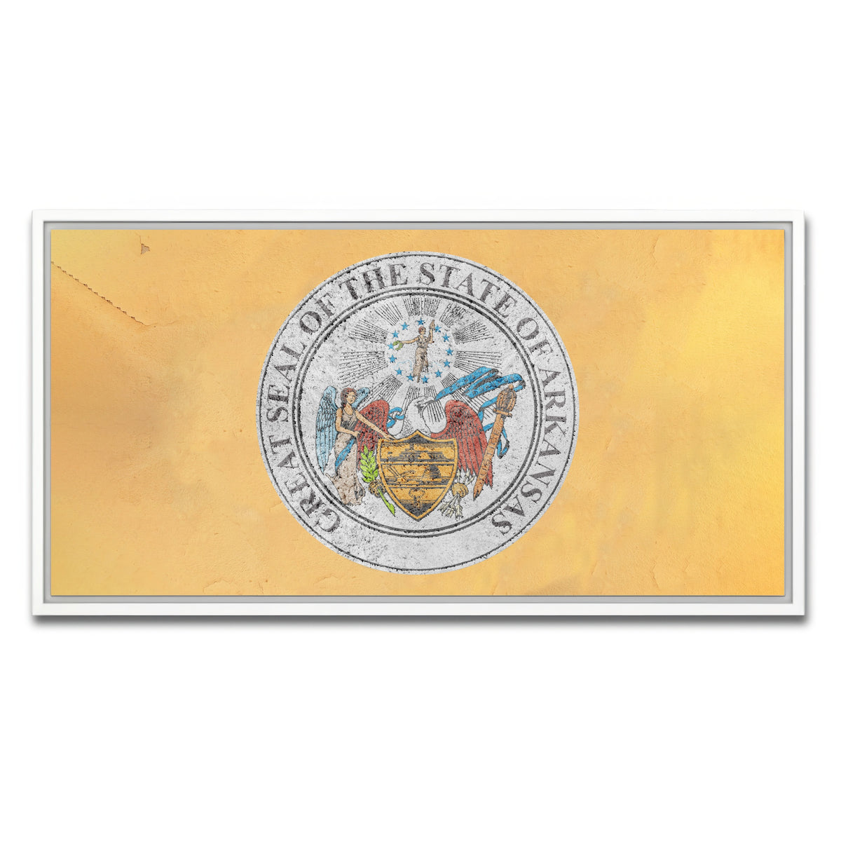 AUTO-MOCKUP WHITE | Flag of US state Arkansas seal | 1 Piece | White Framed Canvas | group=2x1