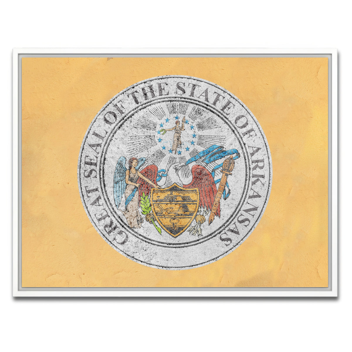 AUTO-MOCKUP WHITE | Flag of US state Arkansas seal | 1 Piece | White Framed Canvas | group=4x3