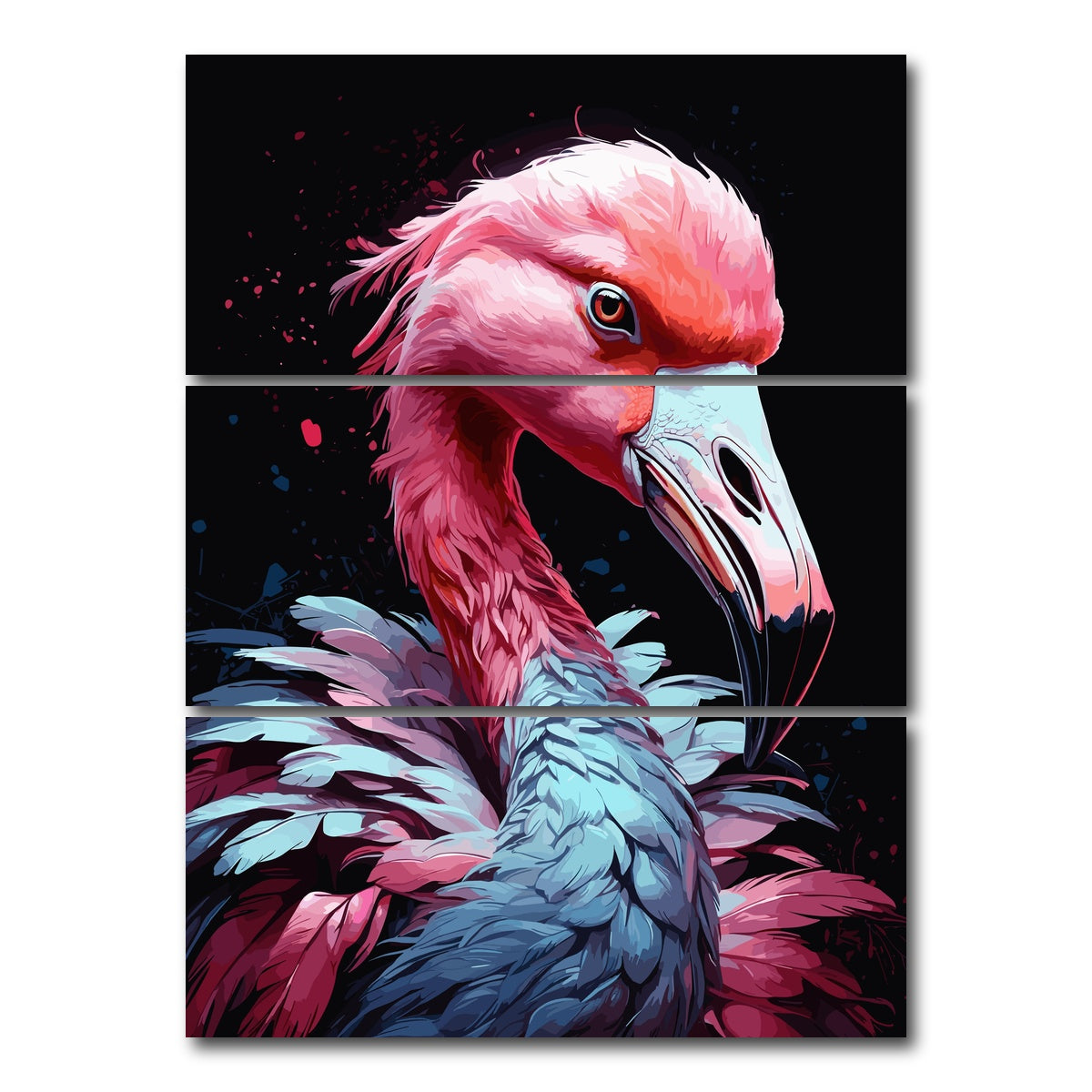 AUTO-MOCKUP WHITE | Flamingo Animal Colorful | 3 Piece | Gallery Wrap Canvas | group=8x18_stacked