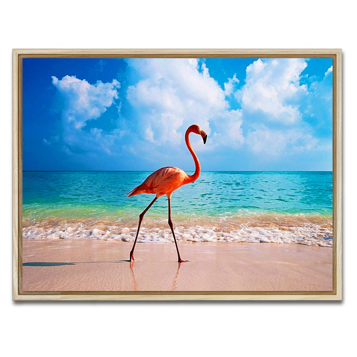 AUTO-MOCKUP WHITE | Flamingo On The Beach | 1 Piece | Natural Frame | group=4x3