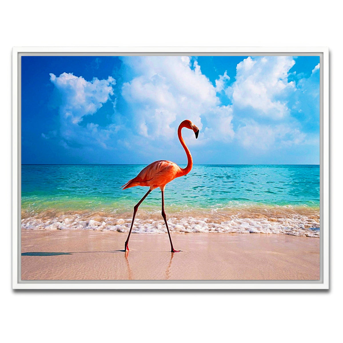 AUTO-MOCKUP WHITE | Flamingo On The Beach | 1 Piece | White Frame | group=4x3