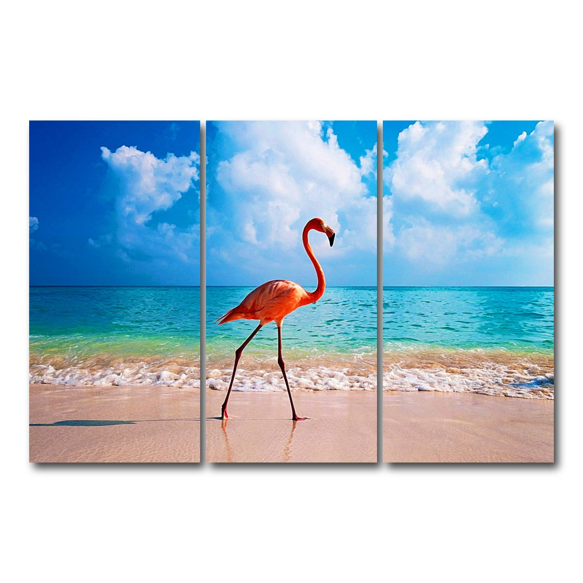 AUTO-MOCKUP WHITE | Flamingo On The Beach | 3 Piece | Gallery Wrapped | group=12x24