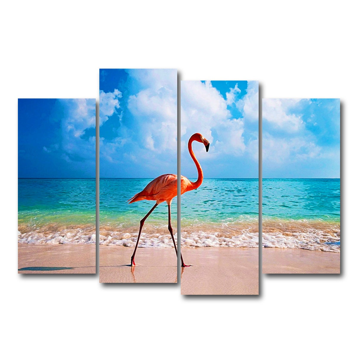 AUTO-MOCKUP WHITE | Flamingo On The Beach | 4 Piece | Gallery Wrapped | group=4_normal