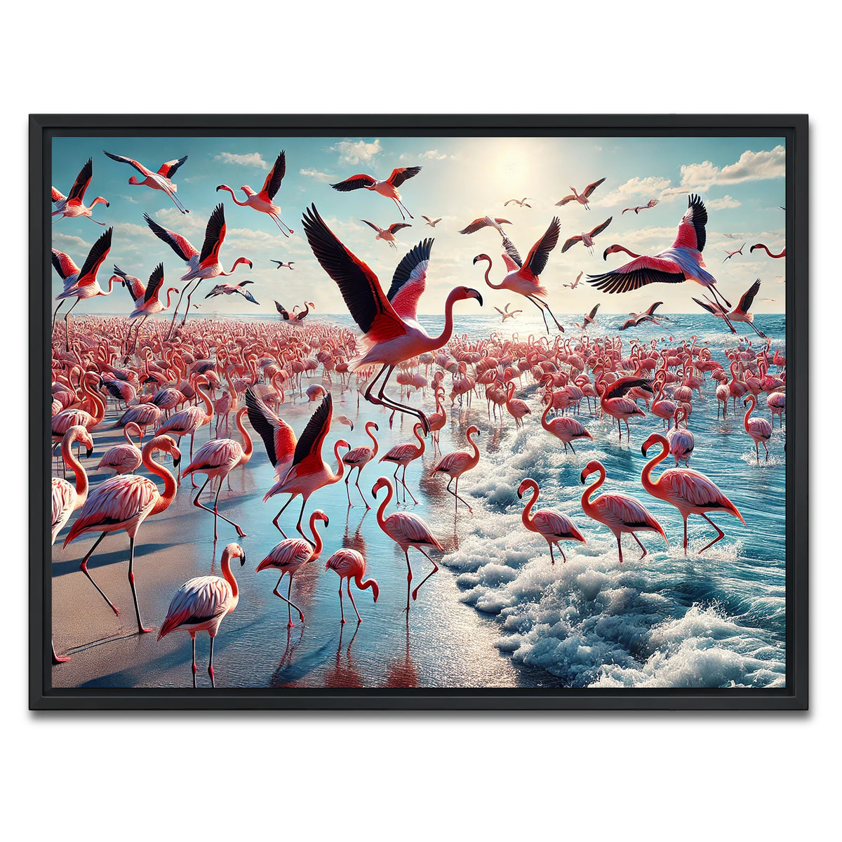 AUTO-MOCKUP WHITE | Flamingo Shore | 1 Piece | Black Framed Canvas | group=4x3