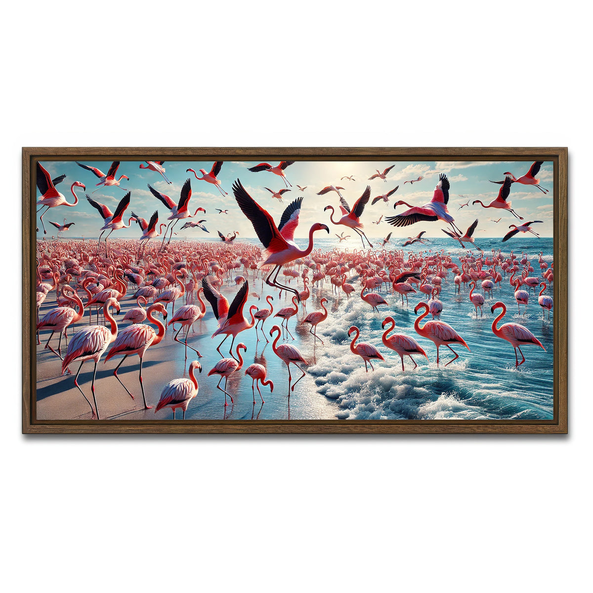 AUTO-MOCKUP WHITE | Flamingo Shore | 1 Piece | Walnut Framed Canvas | group=2x1