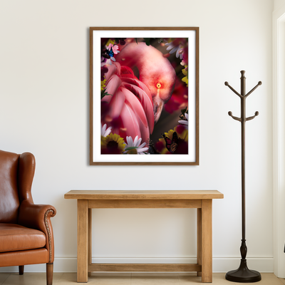 AUTO-MOCKUP ROOM | Flamingo With Flowers Wall Art