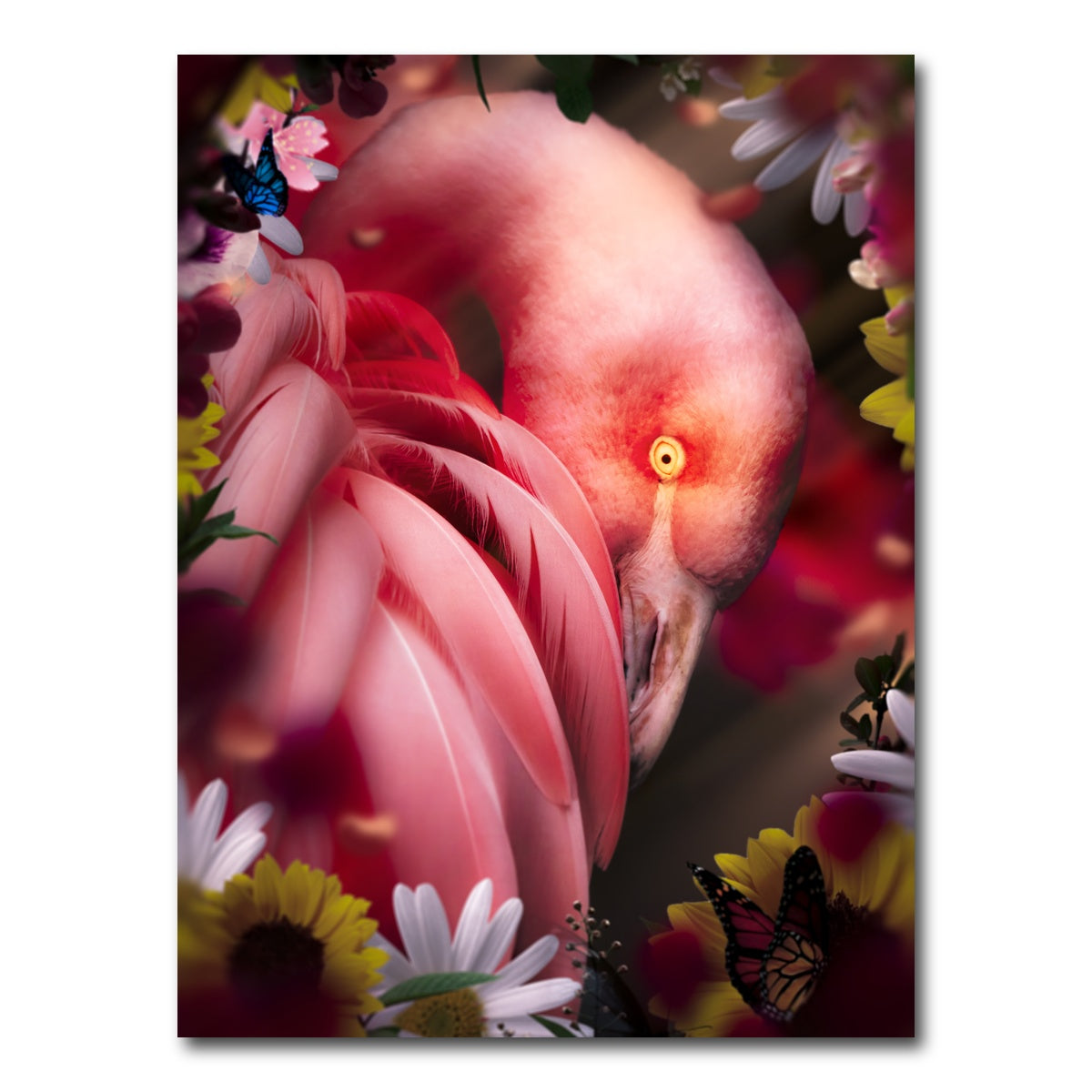 AUTO-MOCKUP WHITE | Flamingo with flowers | 1 Piece | Gallery Wrap Canvas | group=3x4