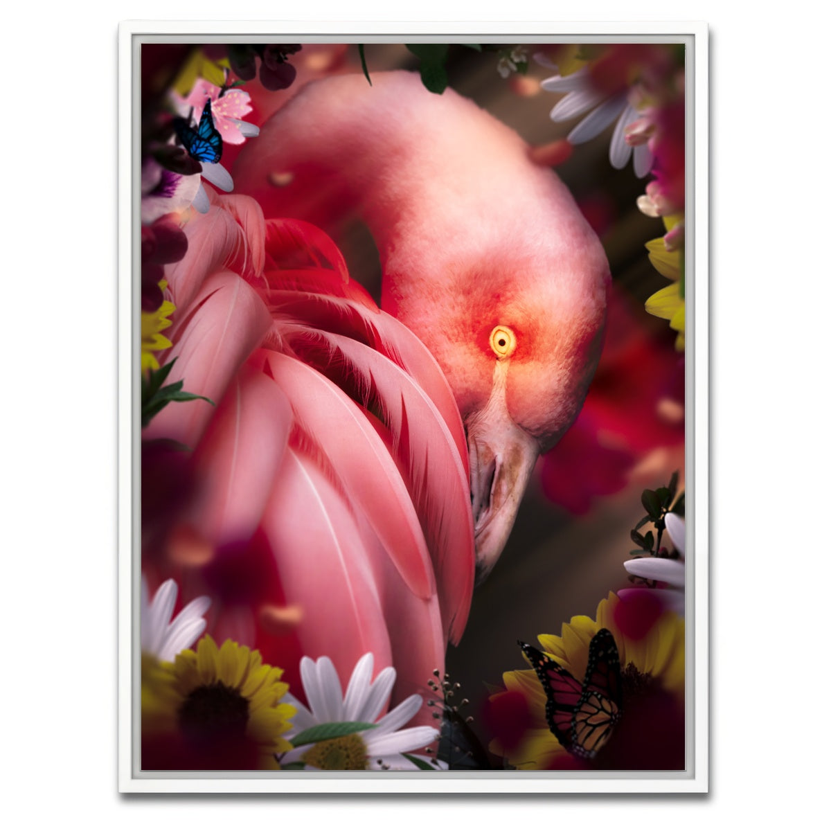 AUTO-MOCKUP WHITE | Flamingo with flowers | 1 Piece | White Framed Canvas | group=3x4
