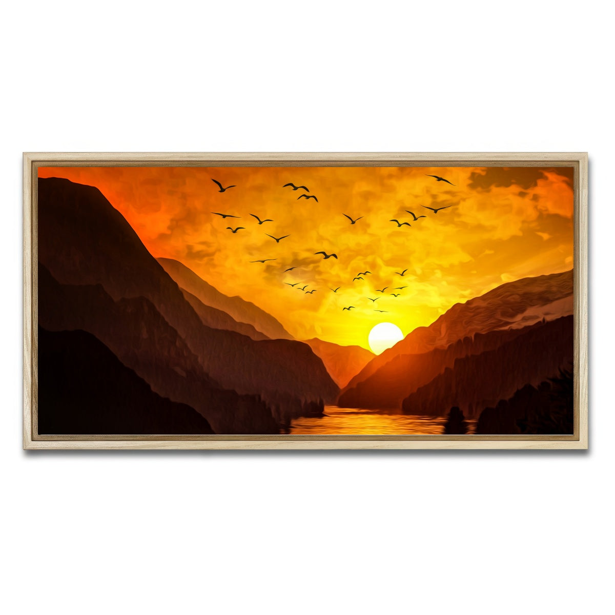 AUTO-MOCKUP WHITE | Flock at Sunset | 1 Piece | Natural Framed Canvas | group=2x1