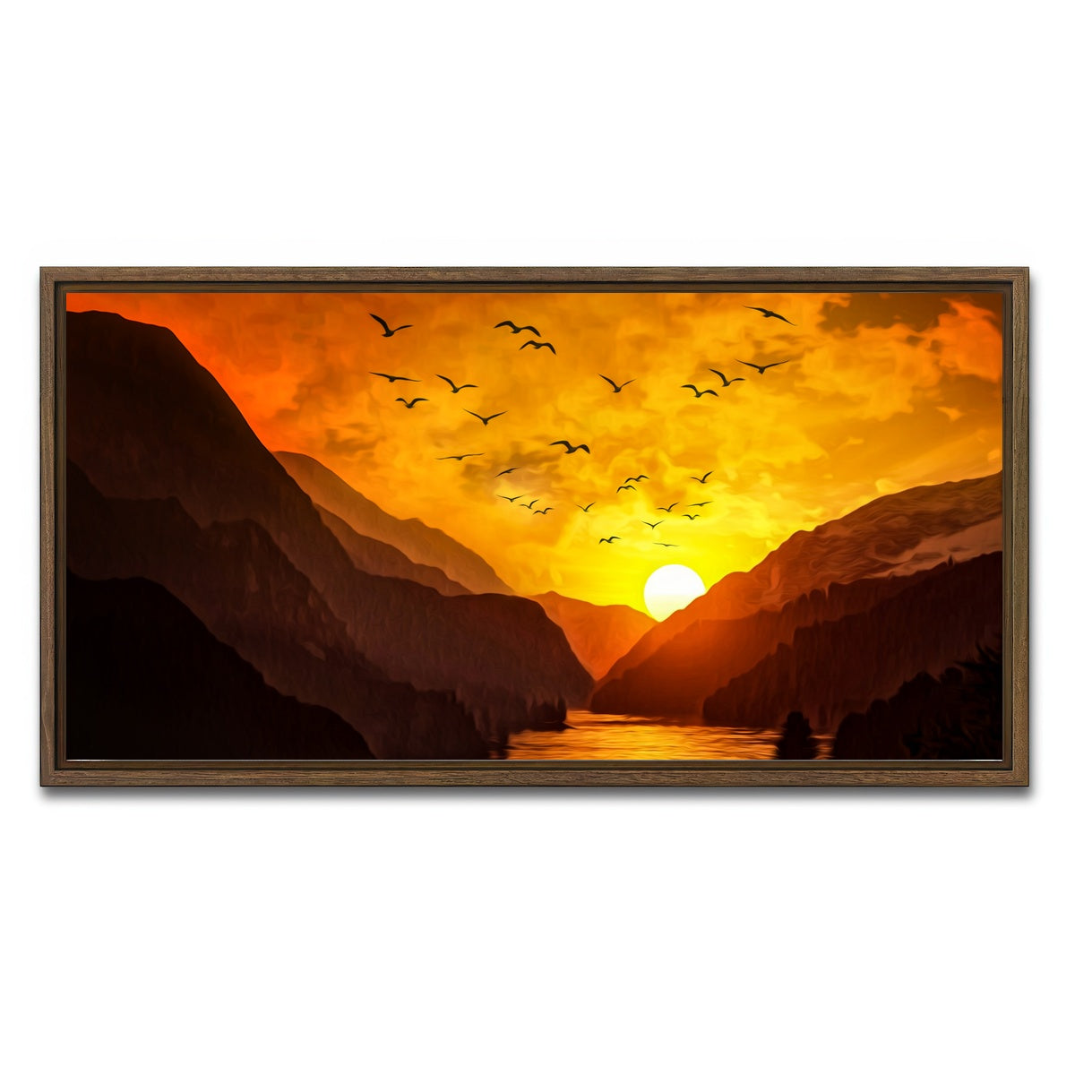 AUTO-MOCKUP WHITE | Flock at Sunset | 1 Piece | Walnut Framed Canvas | group=2x1