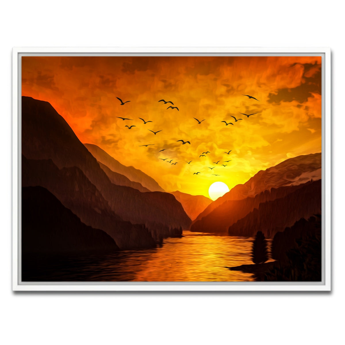 AUTO-MOCKUP WHITE | Flock at Sunset | 1 Piece | White Framed Canvas | group=4x3