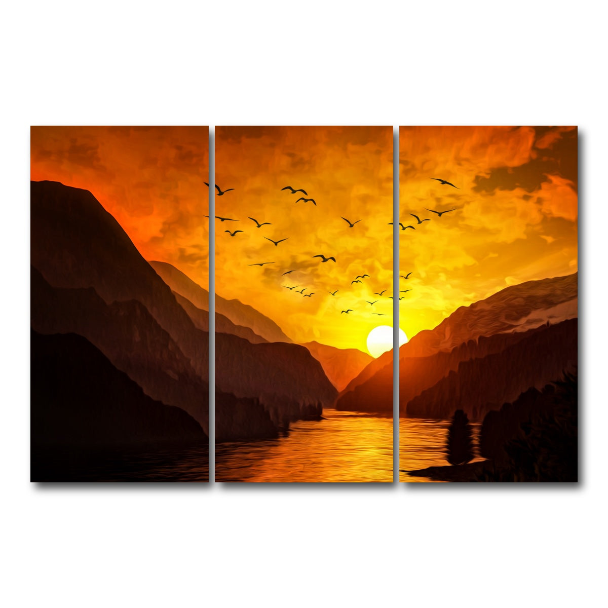 AUTO-MOCKUP WHITE | Flock at Sunset | 3 Piece | Gallery Wrap Canvas | group=12x24