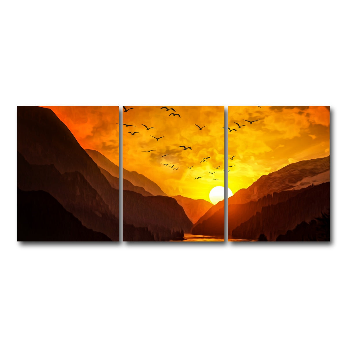 AUTO-MOCKUP WHITE | Flock at Sunset | 3 Piece | Gallery Wrap Canvas | group=18x24