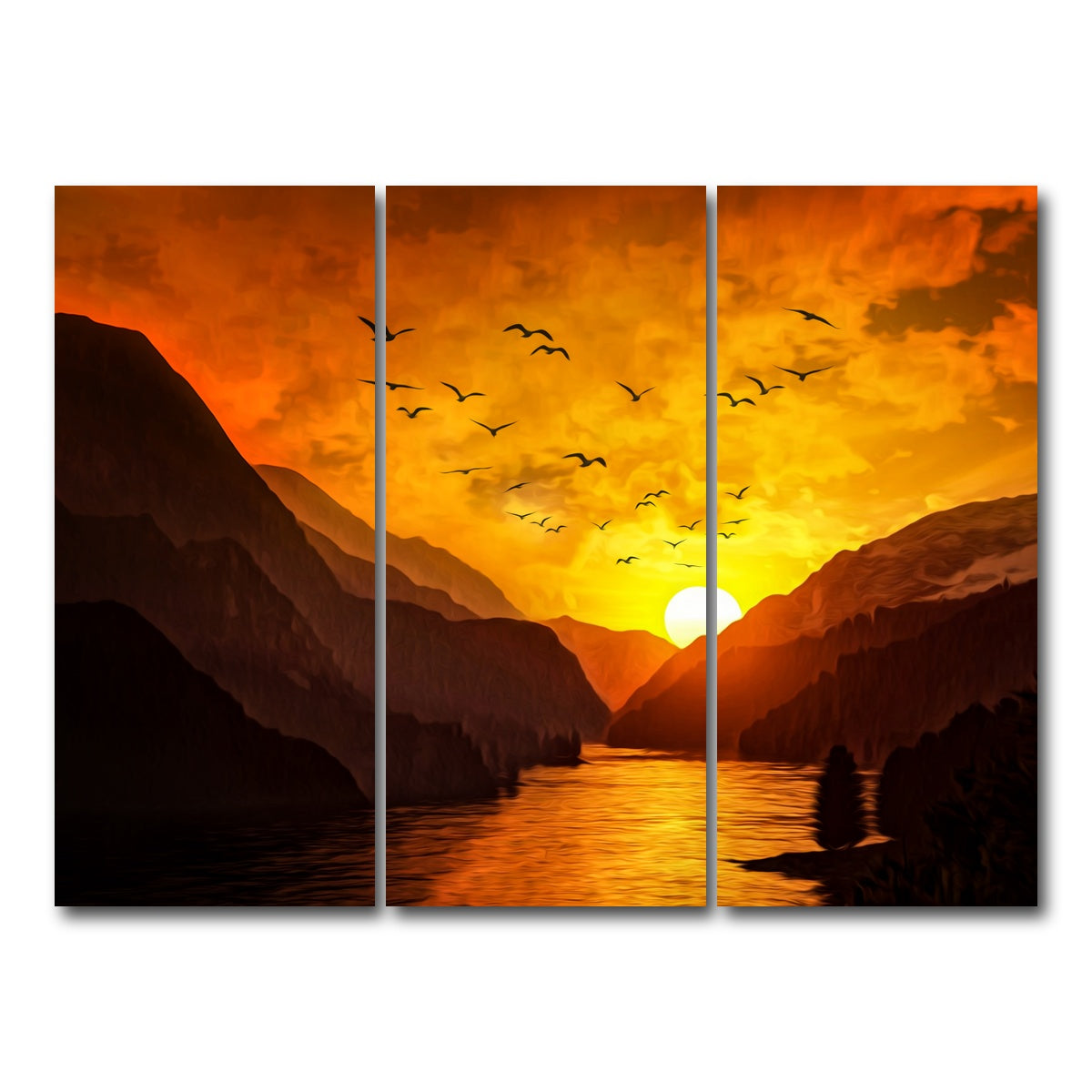 AUTO-MOCKUP WHITE | Flock at Sunset | 3 Piece | Gallery Wrap Canvas | group=8x18