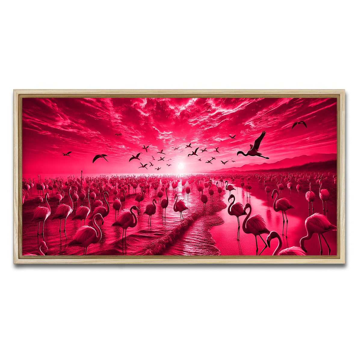 AUTO-MOCKUP WHITE | Flock of Flamingos | 1 Piece | Natural Framed Canvas | group=2x1
