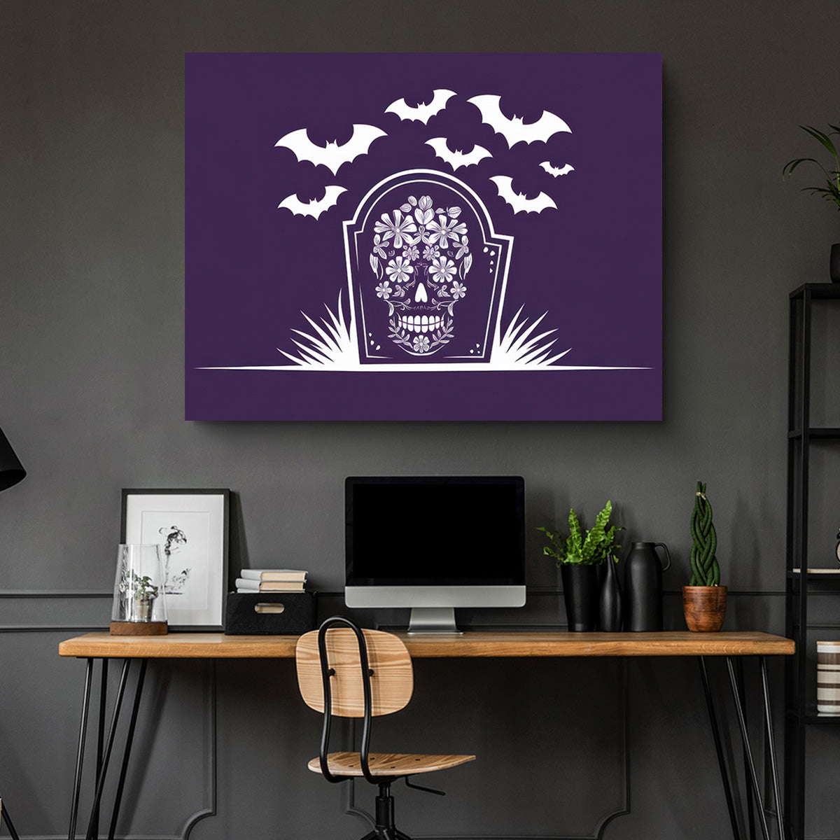 Floral Skull Gravestone Wall Art