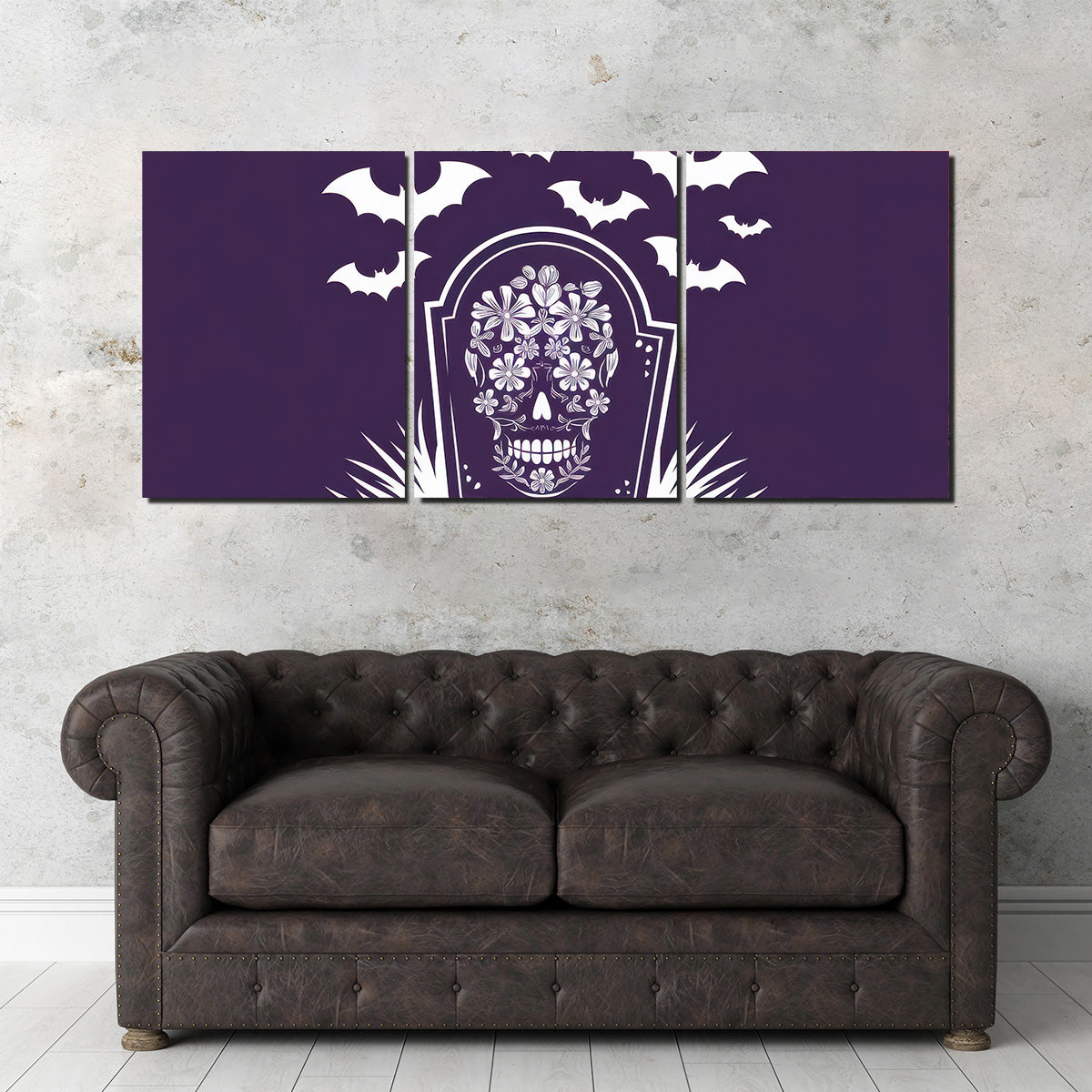Floral Skull Gravestone Wall Art
