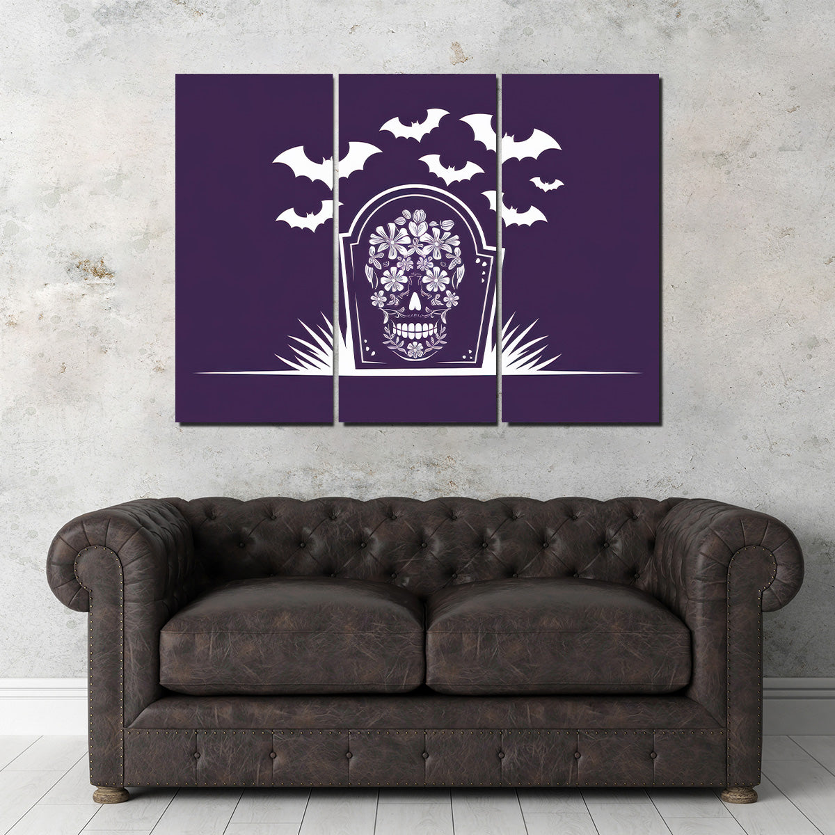 Floral Skull Gravestone Wall Art