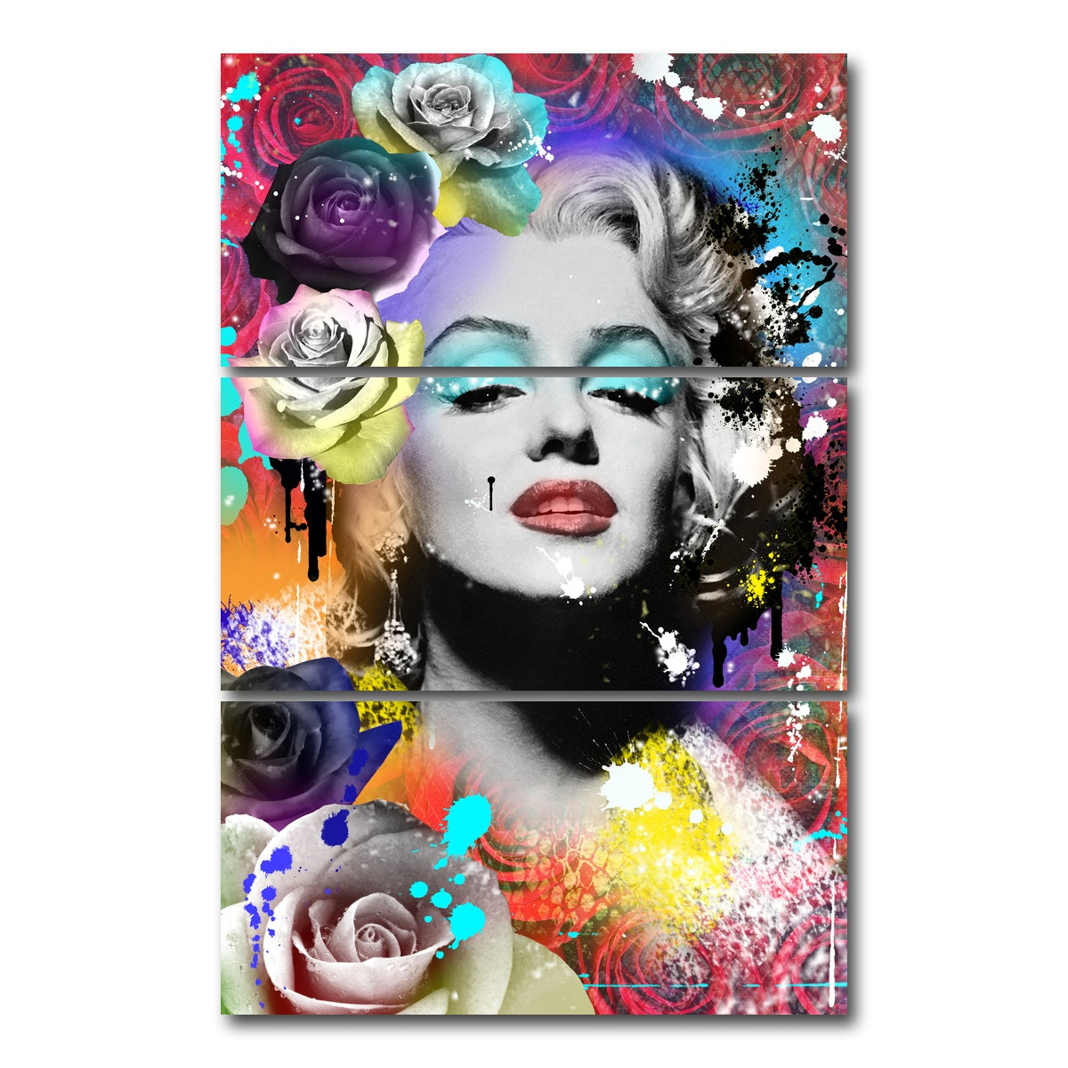 AUTO-MOCKUP WHITE | Floral Monroe | 3 Piece | Gallery Wrap Canvas | group=12x24_stacked