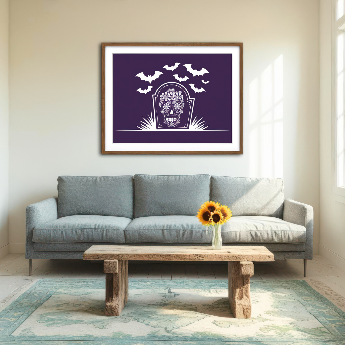 AUTO-MOCKUP ROOM | Floral Skull Gravestone Wall Art