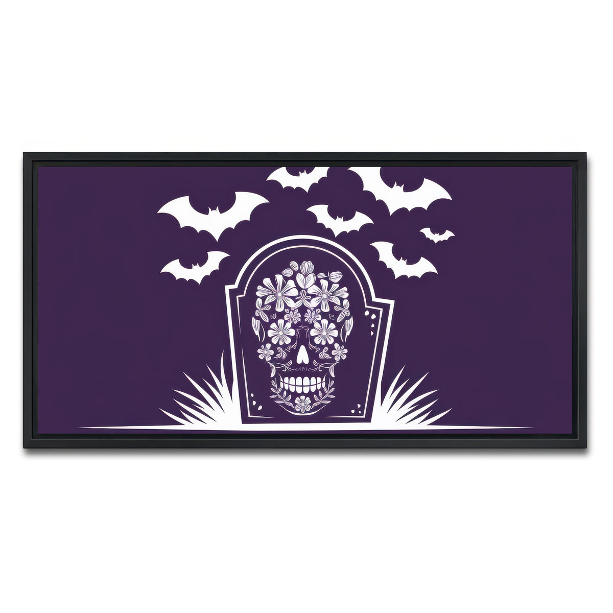 AUTO-MOCKUP WHITE | Floral Skull Gravestone | 1 Piece | Black Framed Canvas | group=2x1
