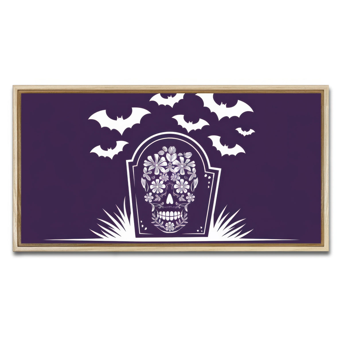 AUTO-MOCKUP WHITE | Floral Skull Gravestone | 1 Piece | Natural Framed Canvas | group=2x1