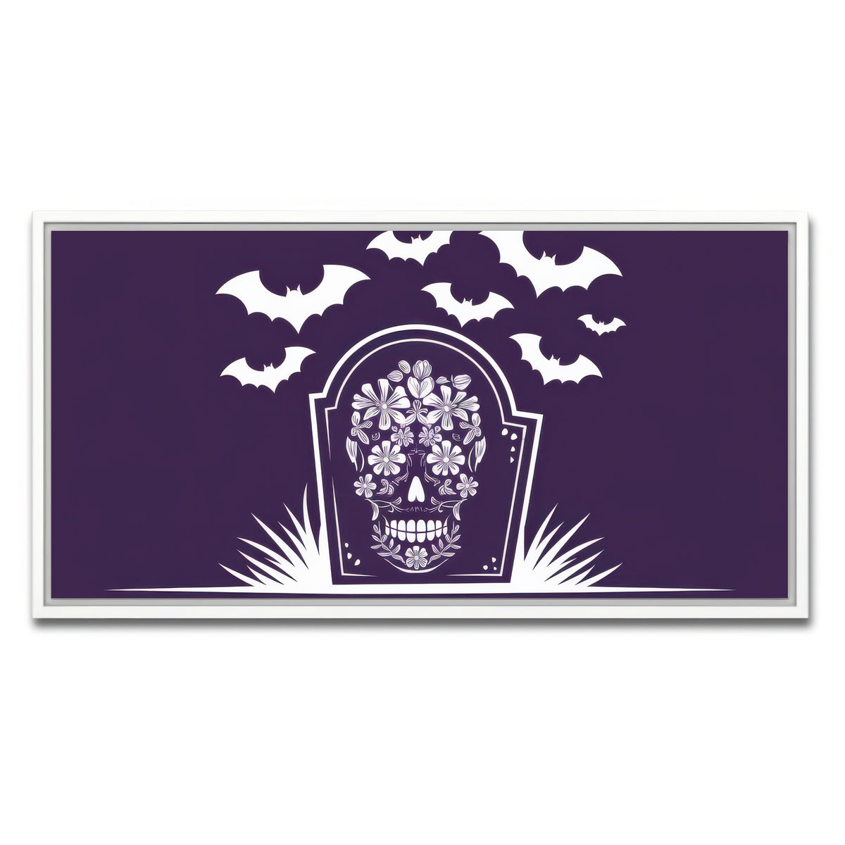 AUTO-MOCKUP WHITE | Floral Skull Gravestone | 1 Piece | White Framed Canvas | group=2x1