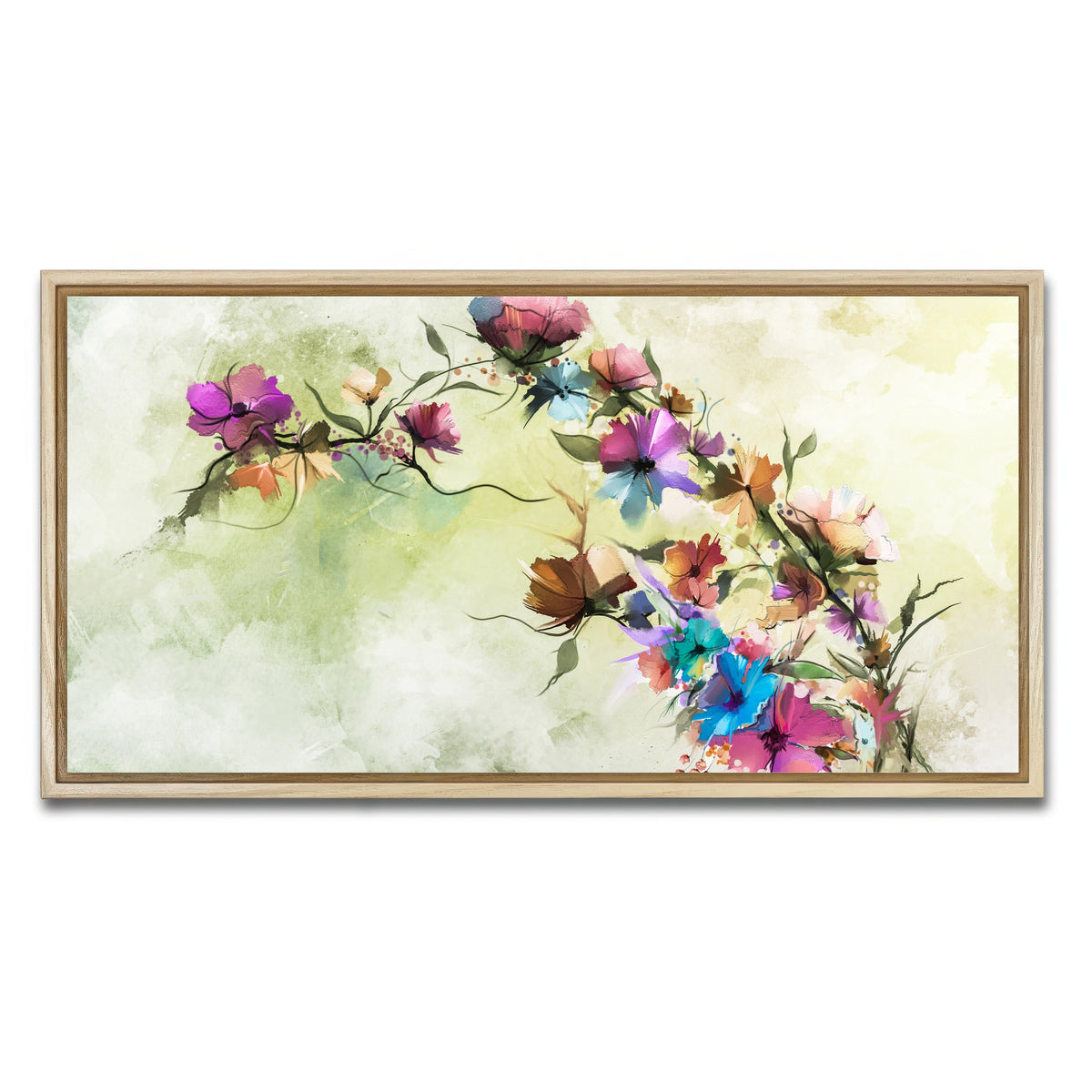 AUTO-MOCKUP WHITE | Floral oil painting | 1 Piece | Natural Framed Canvas | group=2x1