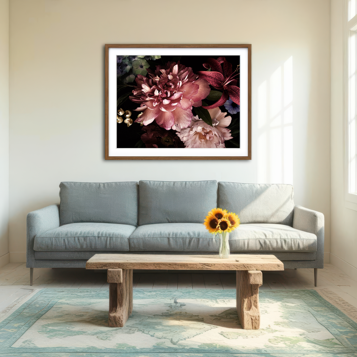 AUTO-MOCKUP ROOM | Floral on Black Wall Art