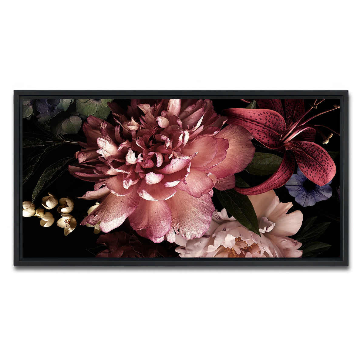 AUTO-MOCKUP WHITE | Floral on Black | 1 Piece | Black Framed Canvas | group=2x1
