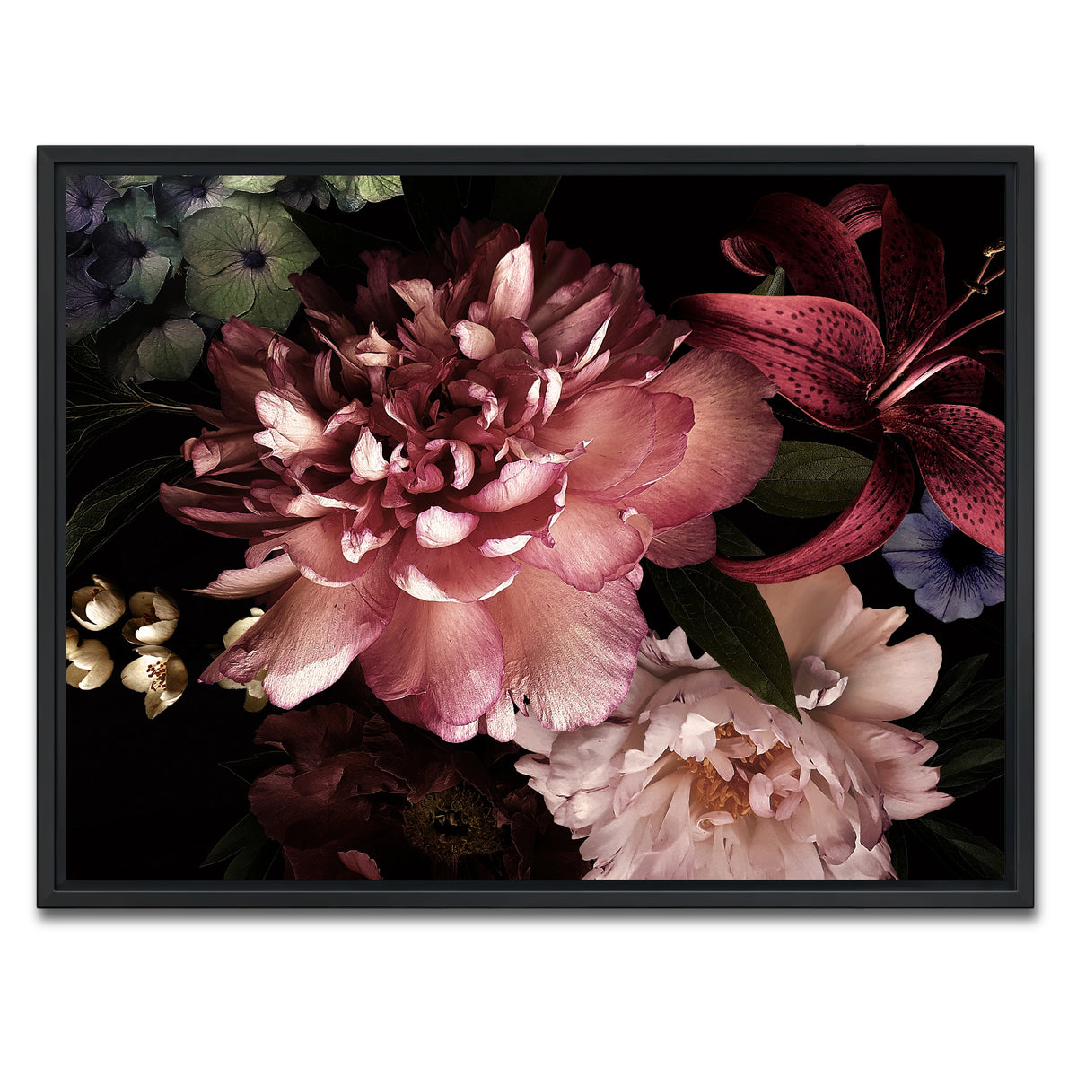 AUTO-MOCKUP WHITE | Floral on Black | 1 Piece | Black Framed Canvas | group=4x3