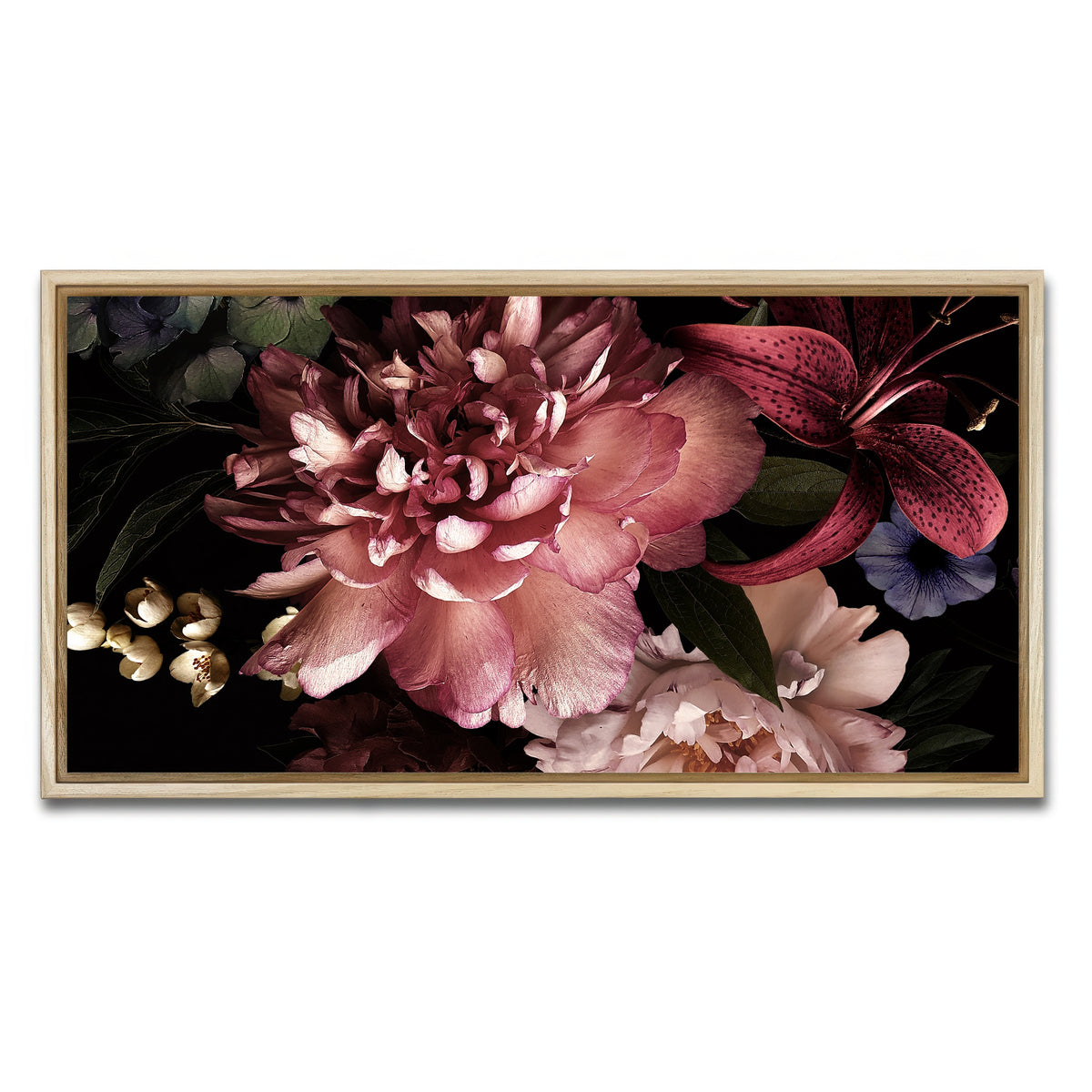 AUTO-MOCKUP WHITE | Floral on Black | 1 Piece | Natural Framed Canvas | group=2x1