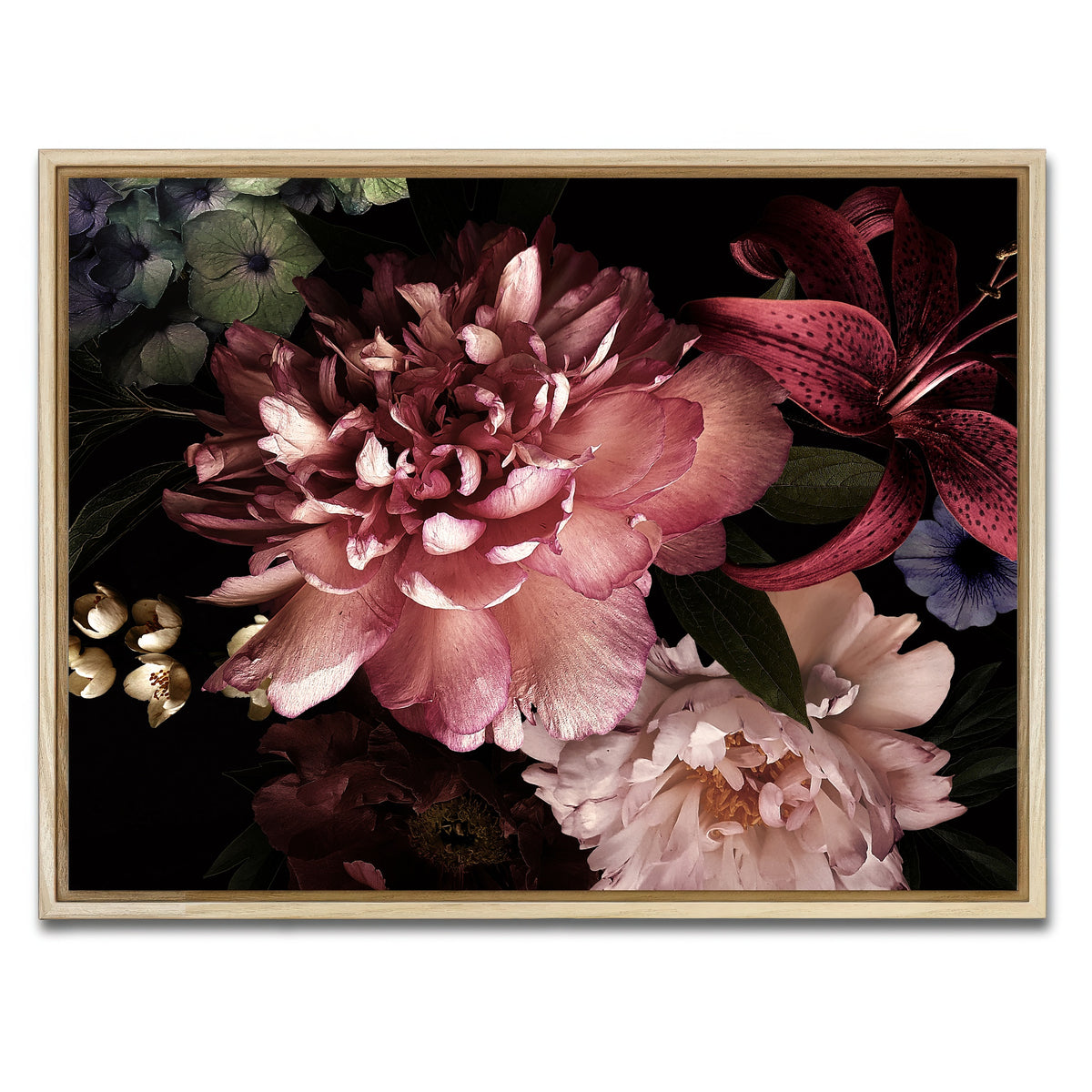 AUTO-MOCKUP WHITE | Floral on Black | 1 Piece | Natural Framed Canvas | group=4x3