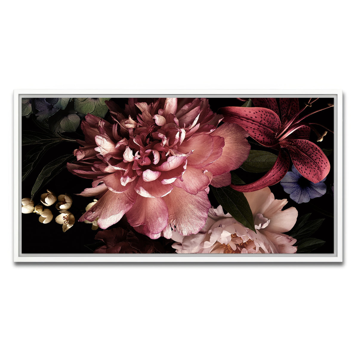 AUTO-MOCKUP WHITE | Floral on Black | 1 Piece | White Framed Canvas | group=2x1