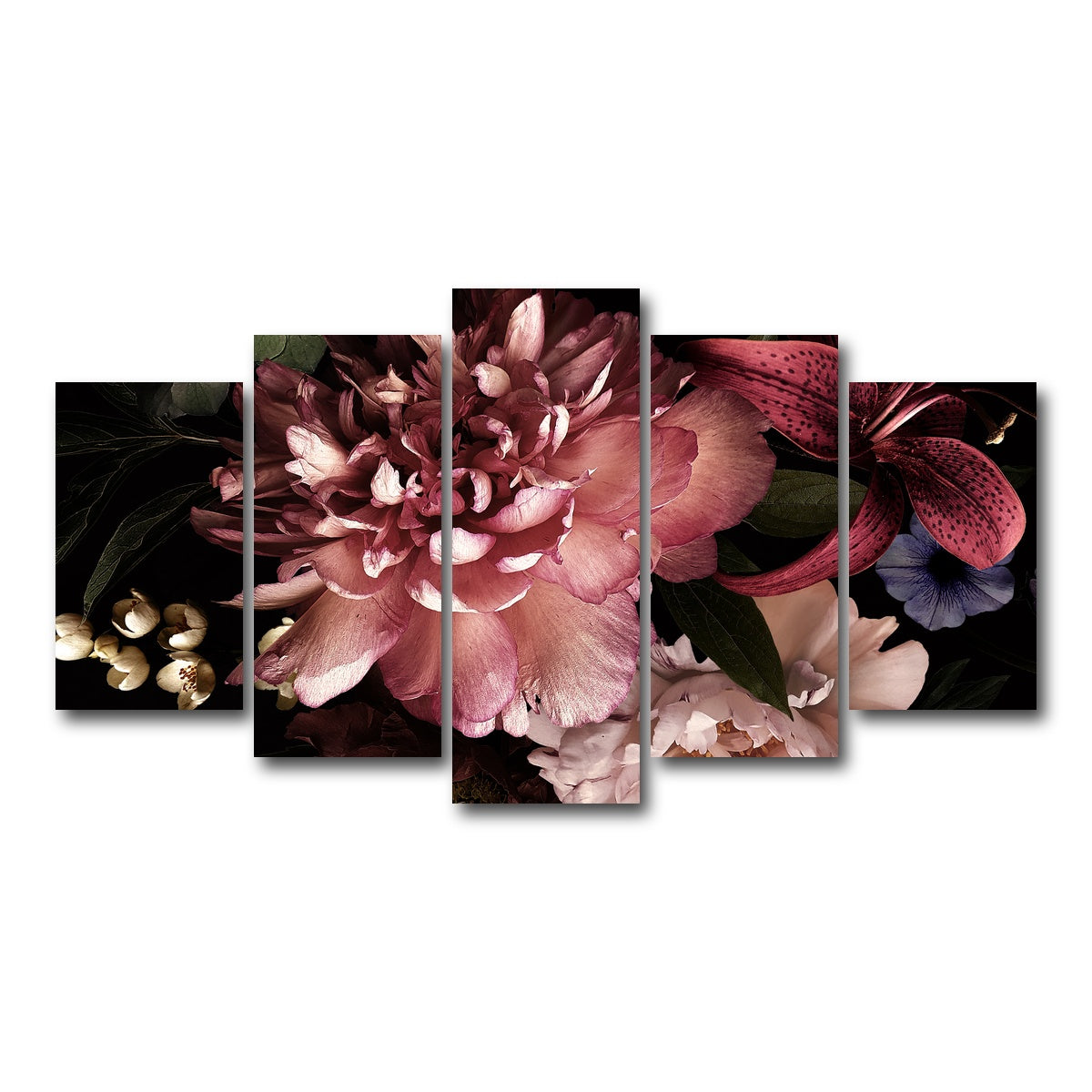AUTO-MOCKUP WHITE | Floral on Black | 5 Piece | Gallery Wrap Canvas | group=5_normal