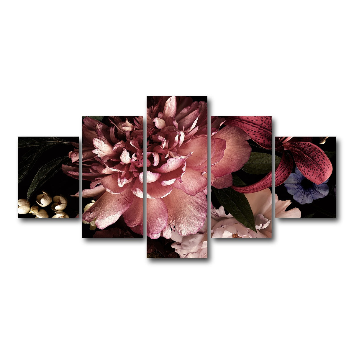 AUTO-MOCKUP WHITE | Floral on Black | 5 Piece | Gallery Wrap Canvas | group=5_short
