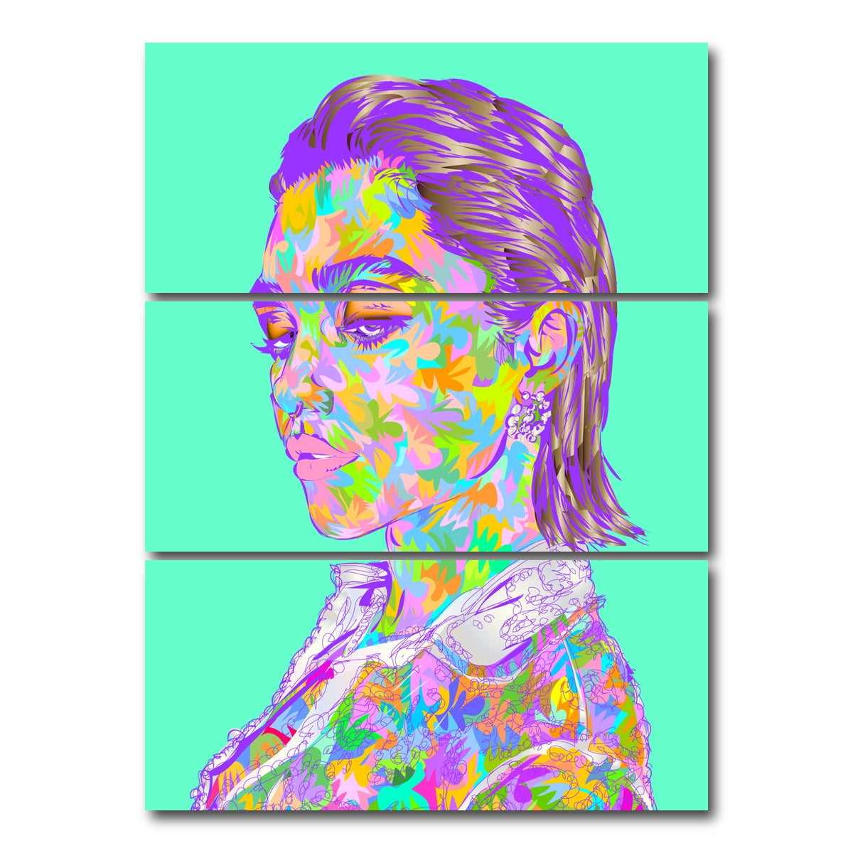 AUTO-MOCKUP WHITE | Florence Pugh | 3 Piece | Gallery Wrap Canvas | group=8x18_stacked