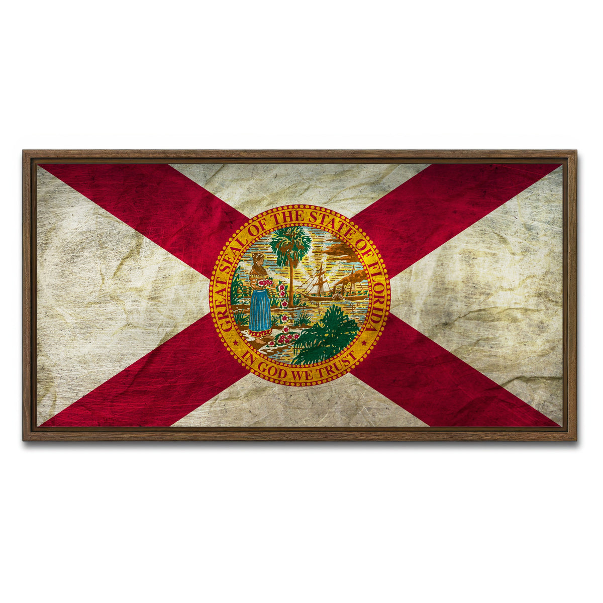 AUTO-MOCKUP WHITE | Florida Flag Grunge | 1 Piece | Walnut Framed Canvas | group=2x1