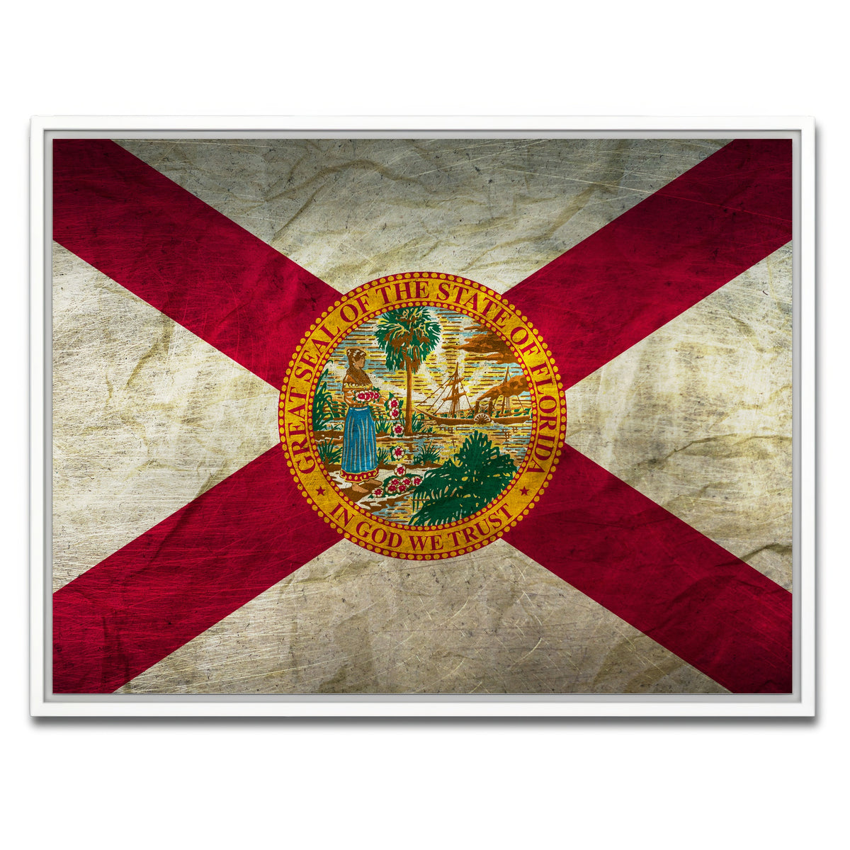 AUTO-MOCKUP WHITE | Florida Flag Grunge | 1 Piece | White Framed Canvas | group=4x3