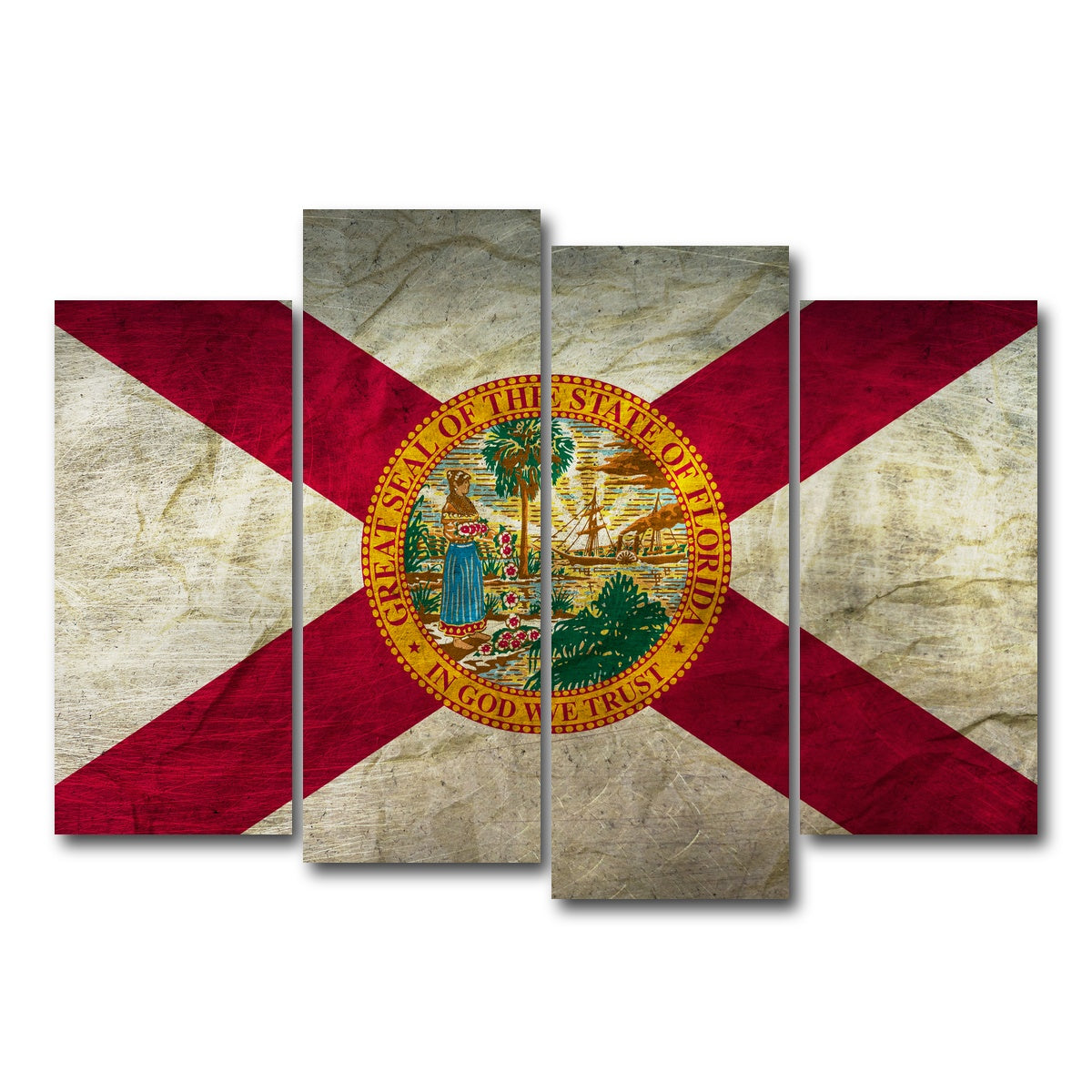 AUTO-MOCKUP WHITE | Florida Flag Grunge | 4 Piece | Gallery Wrap Canvas | group=4_normal