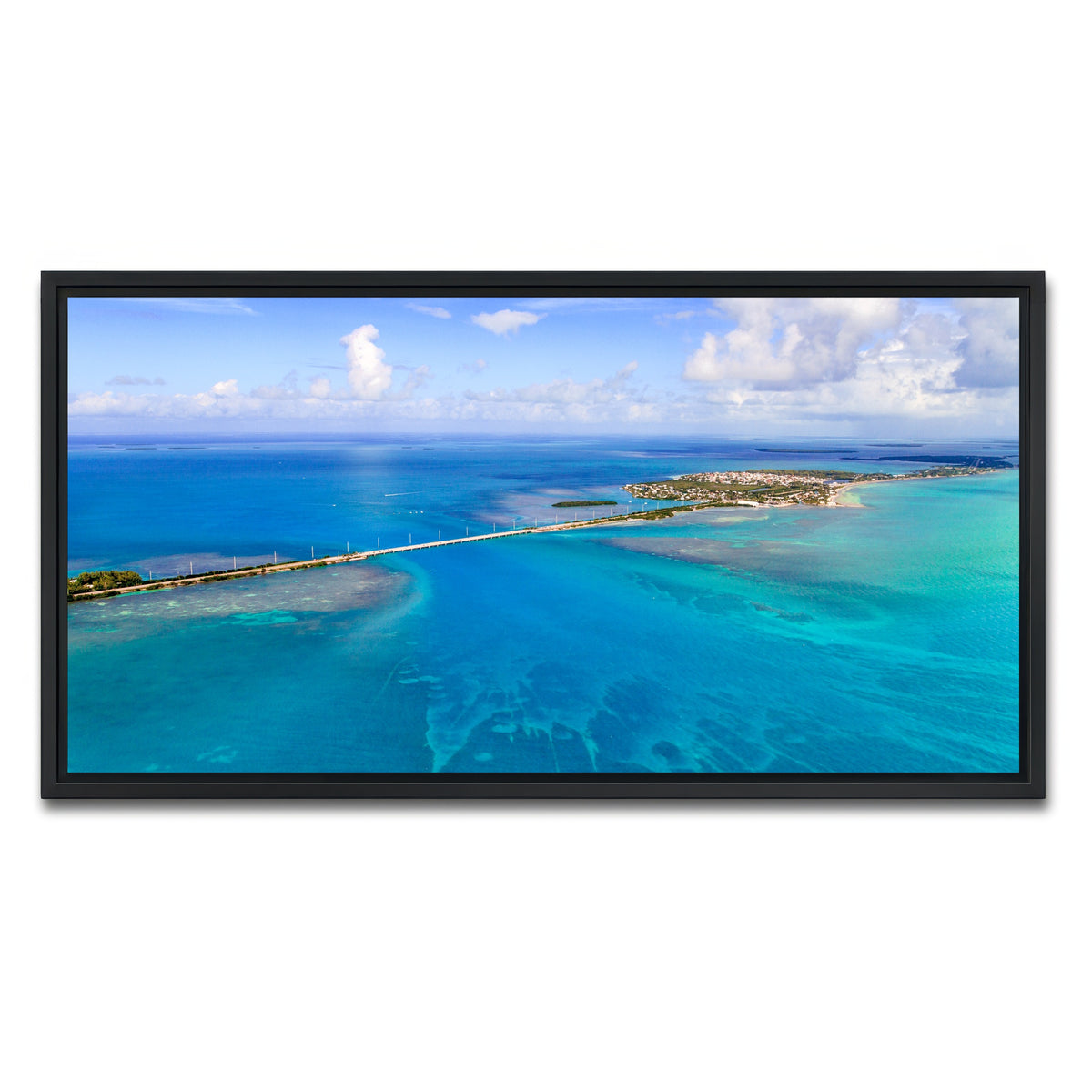 AUTO-MOCKUP WHITE | Florida Keys Aerial View with bridge | 1 Piece | Black Framed Canvas | group=2x1