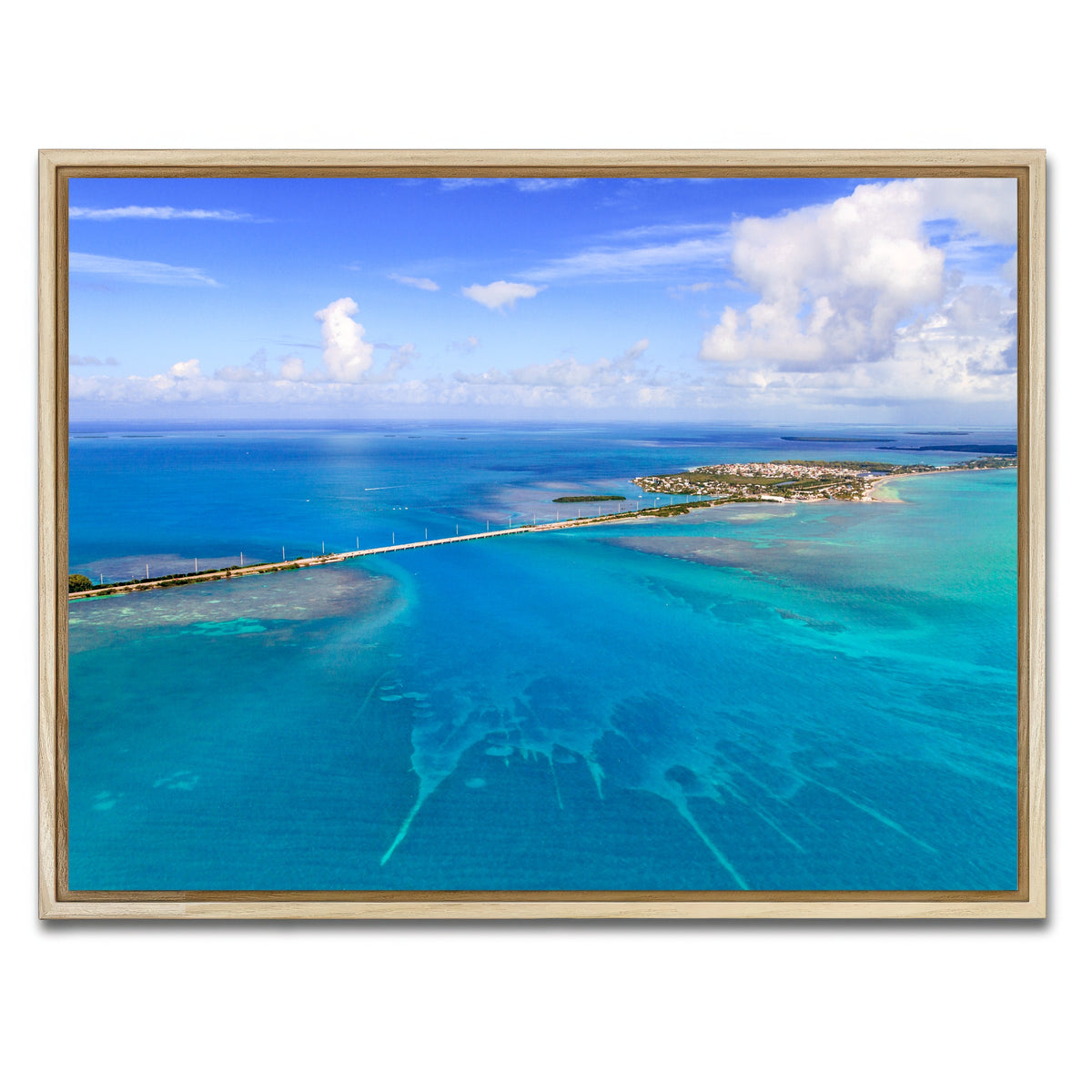AUTO-MOCKUP WHITE | Florida Keys Aerial View with bridge | 1 Piece | Natural Framed Canvas | group=4x3