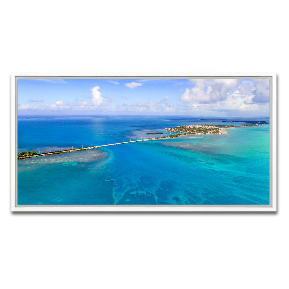 AUTO-MOCKUP WHITE | Florida Keys Aerial View with bridge | 1 Piece | White Framed Canvas | group=2x1