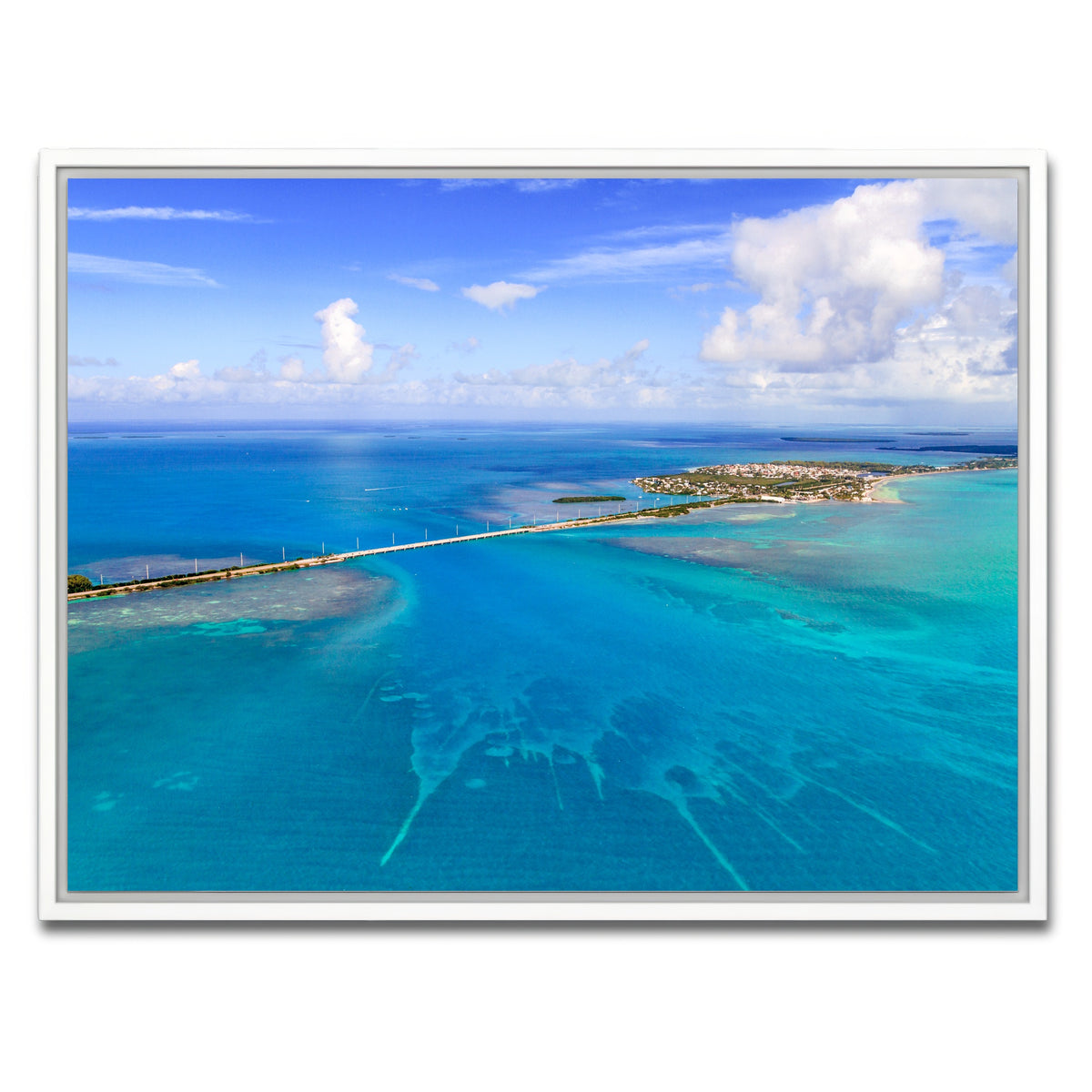 AUTO-MOCKUP WHITE | Florida Keys Aerial View with bridge | 1 Piece | White Framed Canvas | group=4x3