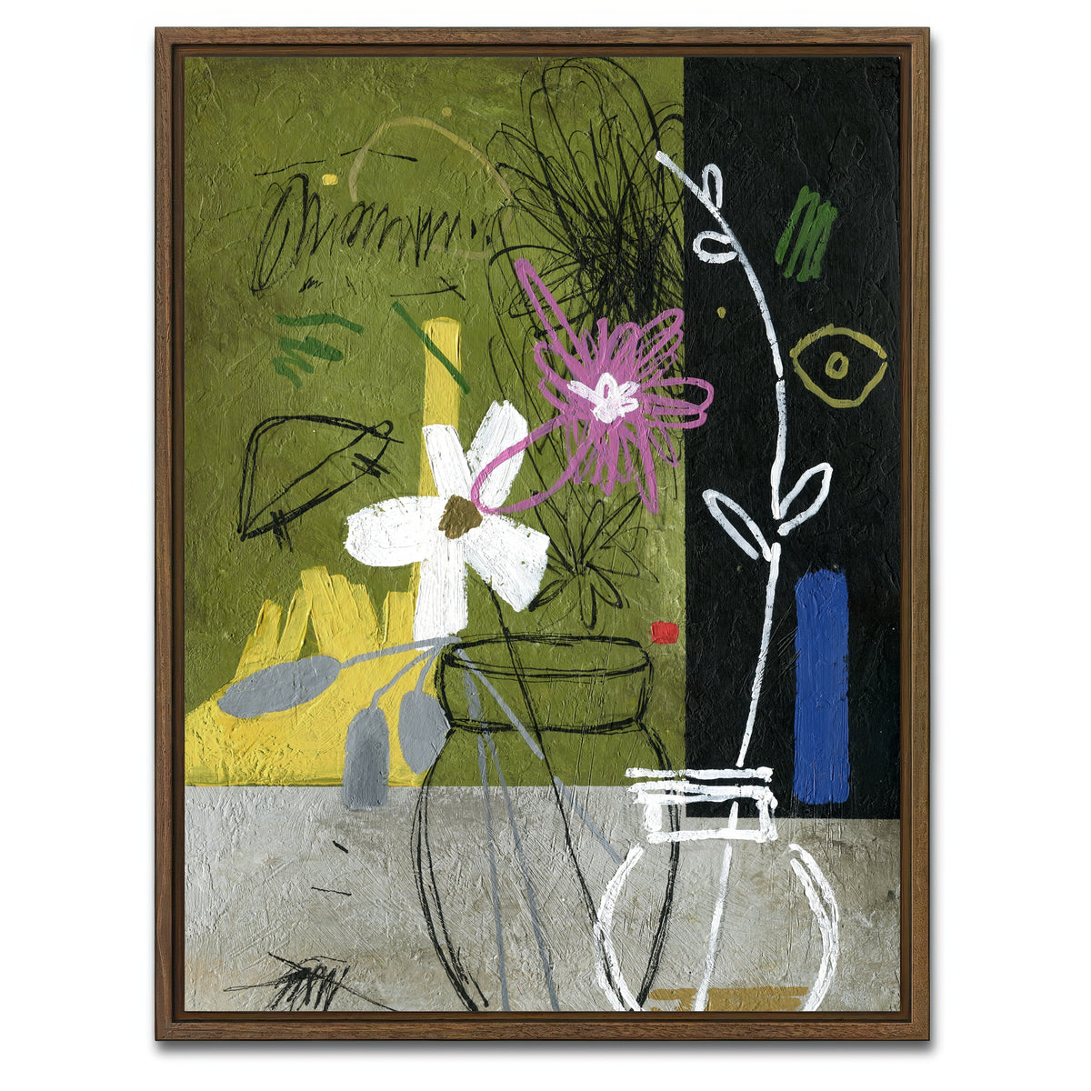 AUTO-MOCKUP WHITE | Flowers Abstract | 1 Piece | Walnut Framed Canvas | group=3x4