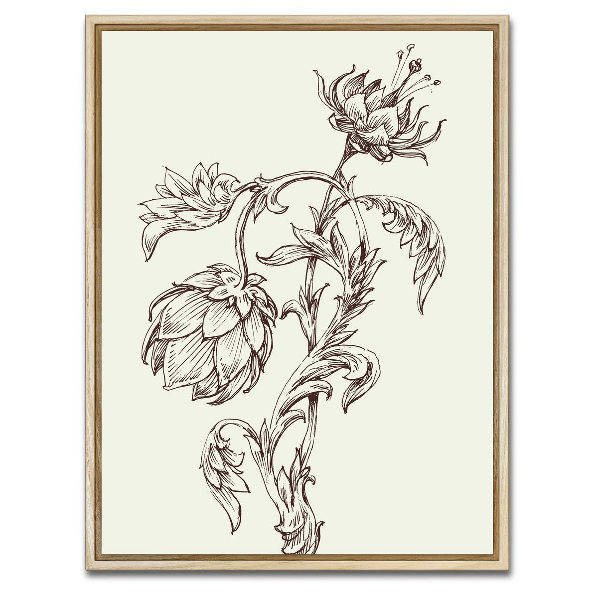 AUTO-MOCKUP WHITE | Flowers Sketch | 1 Piece | Natural Framed Canvas | group=3x4